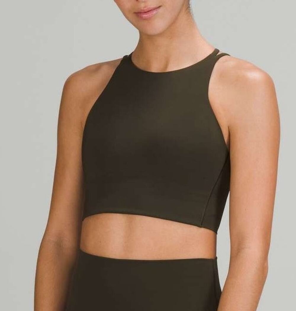 Lululemon Like a Cloud High Neck Longline Sports Bra Size 2 Green Gym Workout